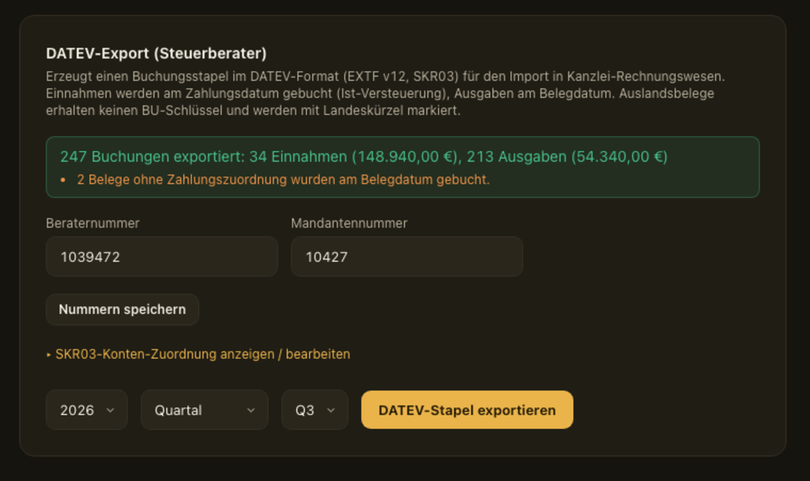 DATEV-Export im Format der Kanzleisoftware